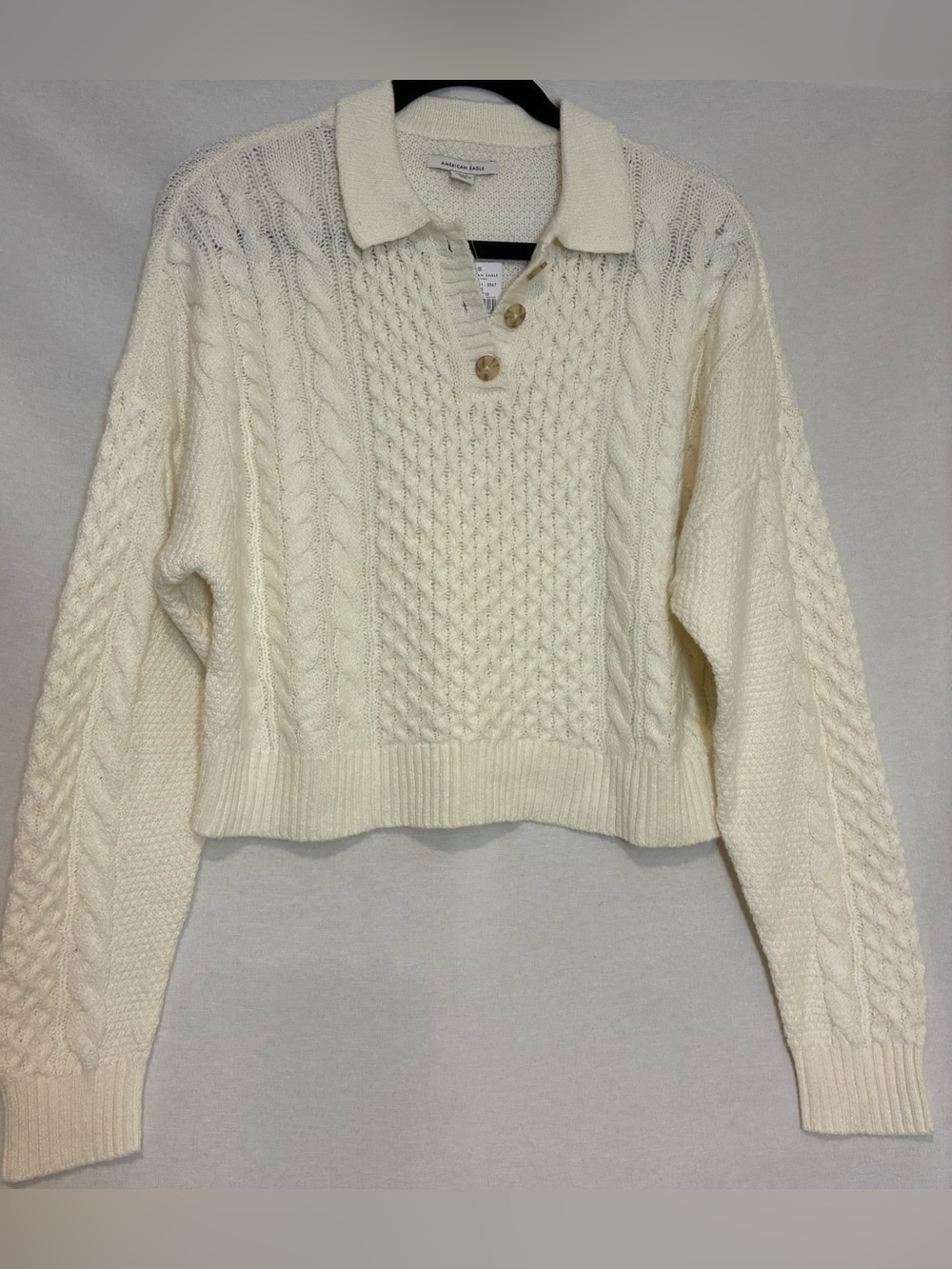 American Eagle Cropped Cable-Knit Polo Sweater Women’s Size Small Classic NWT